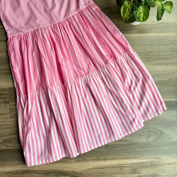 J.Crew Sleeveless Seersucker Tiered Popover Mixed Stripe Pink Poplin Dress Siz S - Picture 9 of 13